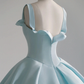 Blue satin long prom dress, blue sweet 16 dress gh984