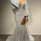 Hochgeschlossenes Meerjungfrau-Abschlussballkleid mit langen Ärmeln und Pailletten gh794