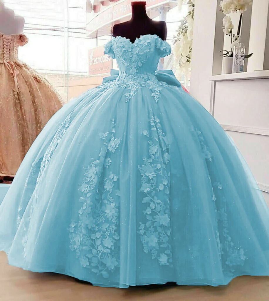 Blue gorgeous exquisite floral applique strapless long prom dress evening gown quinceanera dress sweet 16 years old dress gh930