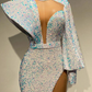 Hochgeschlossenes Meerjungfrau-Abschlussballkleid mit langen Ärmeln und Pailletten gh794
