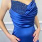Spaghetti-Träger Perlenstickerei Langes Meerjungfrau-Abschlussballkleid Split mit Rüschen gh758