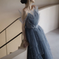 Wunderschönes, funkelndes, exquisites, mit Perlen besetztes, langes Tüll-Ballkleid-Abendkleid mit Strasssteinen und mehrlagigem Kleid gh1001