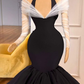 Chic Black Halter Mermaid Evening Dress With Sheer Long Sleeves gh1796