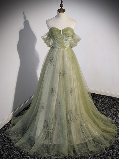 Aline Green Long Prom Dress, Green Tulle Formal Evening Dress gh2572
