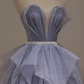 Purple Sweetheart Neck Tulle Sequin Long Prom Dress, Purple Ball Gown Graduation Dress gh2571