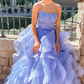 Abendkleider A-Linie Lavendel langes Ballkleid mit kaskadierenden Rüschen gh2245