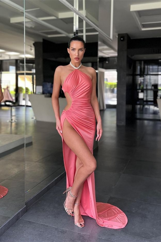 Modernes, ärmelloses Meerjungfrau-Abschlussballkleid mit langem Schlitz Online gh2036