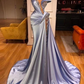 Lavender Slit Beadings Off-the-Shoulder Long Mermaid Prom Dress  gh2055