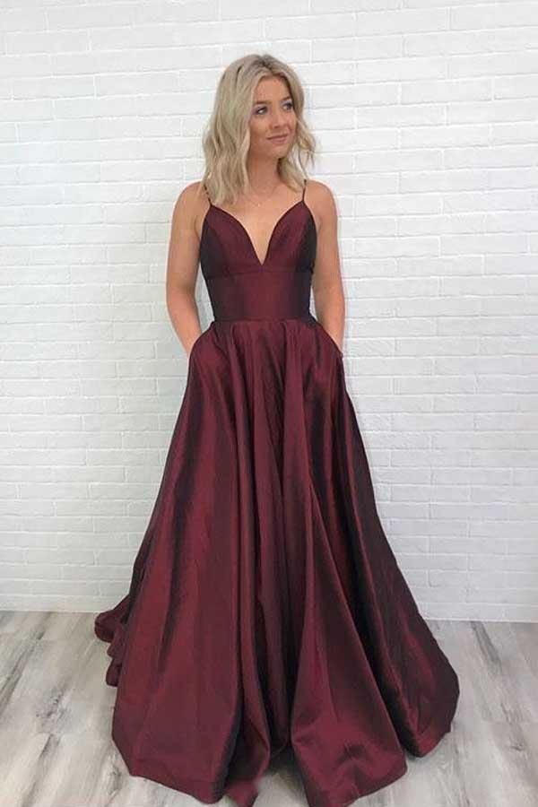 Sherry Charmantes Satin-Abschlussballkleid Burgunder-Abschlussballkleid V-Ausschnitt Abschlussballkleid gh2014