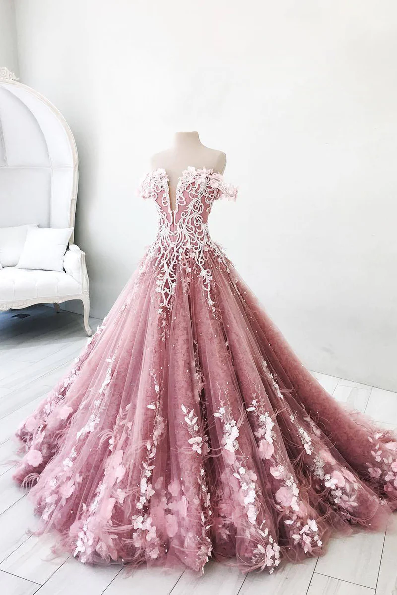 Einzigartiges langes Ballkleid aus rosa Tüllspitze, Abendkleid aus rosa Tüllspitze gh2315