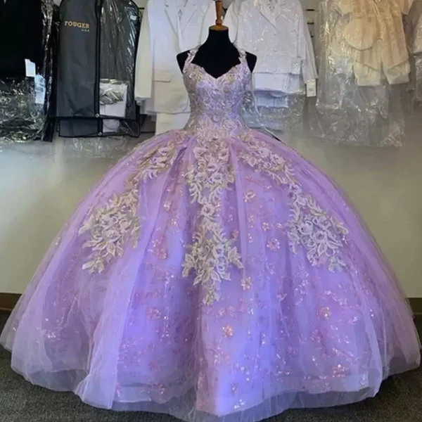 Halfter Quinceanera Kleider Spitze Applique Sweet 16 Abend Ballkleid Vestido de Fiesta Ballkleider gh983