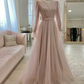 Robe de soirée longue en tulle rose de haute qualité, simple et élégante, à manches longues, robe de bal, robe de mariée, robe d'invitée, robe de gala Gh2215