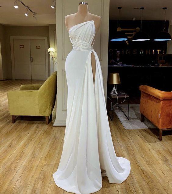 weiße einfache Abendkleider lange billige elegante bescheidene Meerjungfrau reizvolle formale Partei-Abschlussball-Kleider gh2187