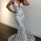 Deep V Neck Mermaid Champagne Lace Prom Dress, Mermaid Champagne Formal Dress, Champagne Lace Evening Dress gh2244