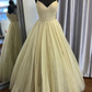 Stylish V Neck Open Back Dark Yellow Prom Dress , Shiny V Neck Dark Yellow Formal Evening Dress, Sparkly Yellow Ball Gown gh2479