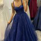 Blue corset sparkly long prom dress evening dress gh2225