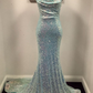 Mermaid Light Blue Sequin Long Prom Dress with Cowl Neck gh2459