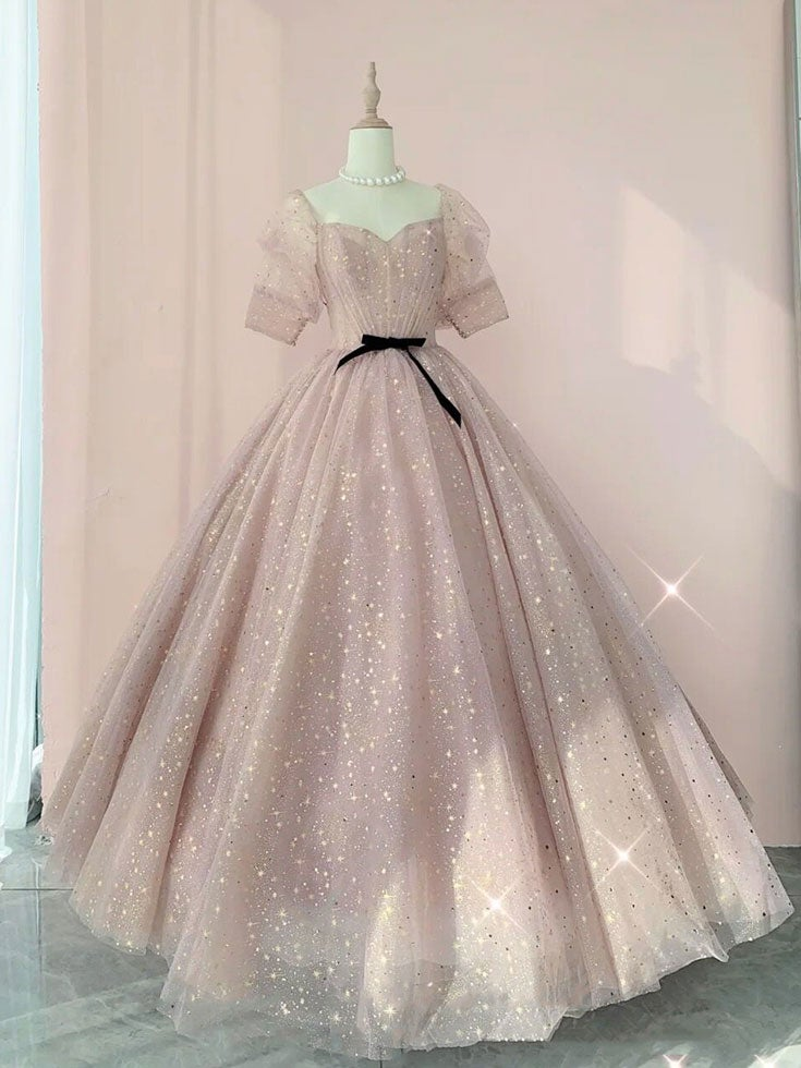 Robe de bal longue en tulle champagne, robe de soirée longue en tulle gh2260