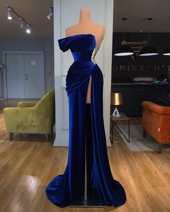 Royal Blue long prom dress evening dress with high split  gh1981