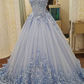 A-line Sweetheart Chapel Train Tulle Appliqued Elegant Prom Dresses gh2089
