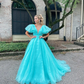 Orangefarbenes, langes, formelles Kleid in A-Linie mit flatternden Ärmeln gh2072