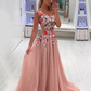 Fashion Blush Pink Durchsichtig Spitze Blumen Abendkleid Formelle Abendgesellschaft Kleider gh2174