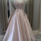 Lange Satin-Abschlussball-Kleider mit Applikationen-Spitze-Abend-Kleider Abendgarderobe gh2480