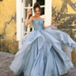 Trägerlose lange A-Linie blaue Organza-Abschlussballkleider aus Spitze, lange Abschlussballkleider, beliebte Abschlussballkleider gh2222