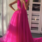 Pflaumenrot V-Ausschnitt Tüll langes Ballkleid Tüll formelles Kleid gh2563