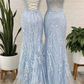 Elegante himmelblaue Ballkleider mit Applikationen Spitze gh2296