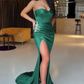Emerald Green Sleeveless Sweetheart Mermaid Prom Dress Split With Rhinestones  gh2029
