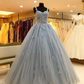 Wunderschönes bördelndes hellblaues Ballkleid-Abschlussballkleid mit Applikationen gh2199