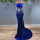 Luxus wunderschöne elegante frauen lange abendkleid meerjungfrau königsblau ballkleid gh2186
