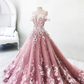 Einzigartiges langes Ballkleid aus rosa Tüllspitze, Abendkleid aus rosa Tüllspitze gh2315