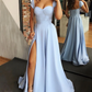 High Slit Sweetheart Prom Dresses Satin Spaghetti Straps  gh2270