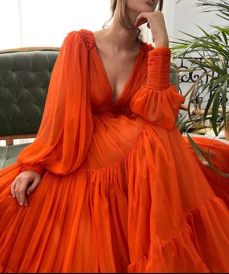 Anpassbares langes Partykleid mit Puffärmeln gh2151