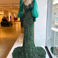 jägergrün abendkleider langarm bescheiden elegant funkelnd meerjungfrau luxus formale partykleider frauen abendkleid gh2364