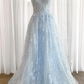Blue tulle sequins long prom dress blue evening dress  gh2310