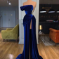 Royal Blue long prom dress evening dress with high split  gh1981