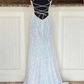 Silber Pailletten V-Ausschnitt Reich Meerjungfrau Langes Ballkleid gh2124