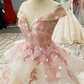 Ingvn Pink Princess Quinceanera Dress Appliques Beads 3D Flowers Prom Party Sweet 16 Ball Gown  gh2074