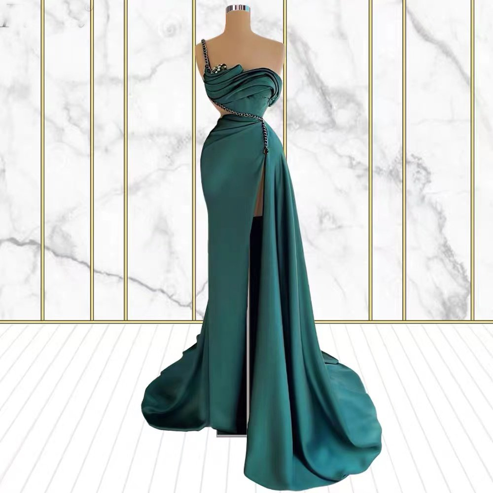 Schicke Smaragdgrün One-Shoulder-Abschlussballkleid Meerjungfrau Seitenschlitz gh2048