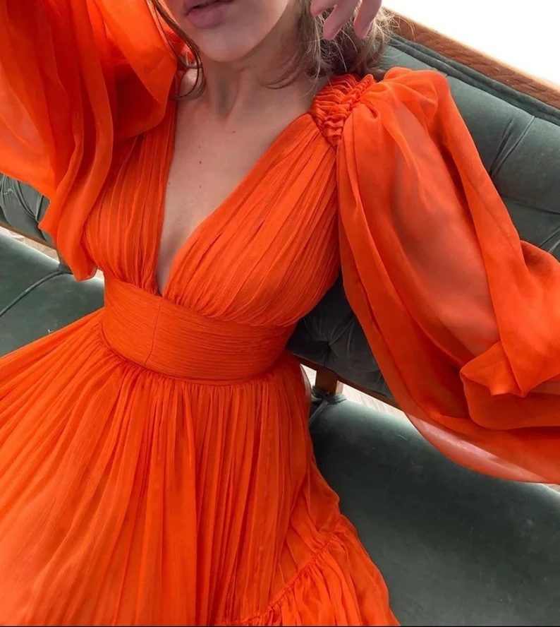 Anpassbares langes Partykleid mit Puffärmeln gh2151