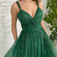 A-Line Prom Dresses Sparkle & Shine Dress Prom Floor Length Sleeveless V Neck Sequined with Sequin gh2207