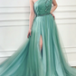 A-Line One Shoulder Jungle Tulle Split Prom/Formal Dresses With Beading gh2154