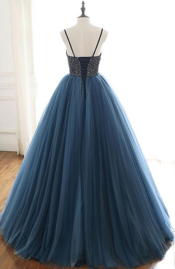 Bezaubernde Tüll-Spaghetti-Träger wulstige Pailletten-formale Abschlussball-Kleider, elegante Abend-formale Kleider gh2263