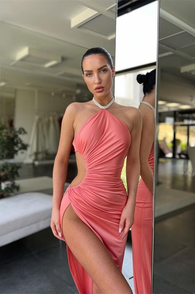 Modernes, ärmelloses Meerjungfrau-Abschlussballkleid mit langem Schlitz Online gh2036