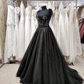 Tüll schwarz Applikation Perlen A-Linie Maxi Korsett Kleid Partykleid schulterfreies Kleid Ballkleid elegantes Abendkleid gh2106