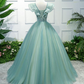Grünes langes Ballkleid aus Tüll mit V-Ausschnitt, formelle Kleider, grünes Abendkleid gh2194