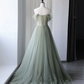 Green beautiful charming floral applique tulle long formal prom dress, evening dress, party dress gh2530